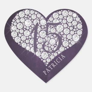 Glitter diamonds heart purple plum quinceanera sticker