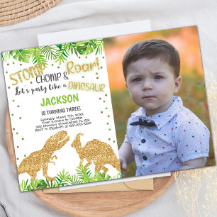 Glitter Dinosaurs Birthday Invitations w photo