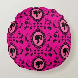 Glitter Doll Birthday Pink Glam Fashion  Round Cushion