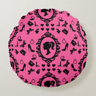 Glitter Doll Birthday Pink Glam Fashion  Round Cushion
