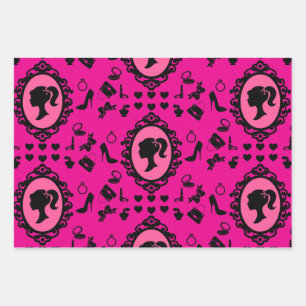 Glitter Doll Birthday Pink Glam Fashion  Wrapping Paper Sheet