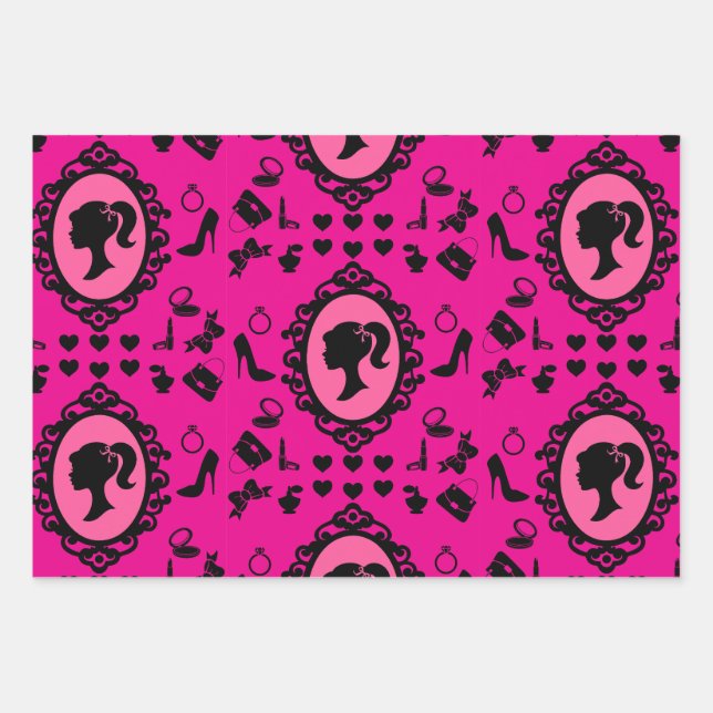 Glitter Doll Birthday Pink Glam Fashion  Wrapping Paper Sheet (Front)