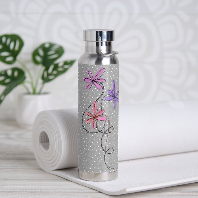 Glitter Doodle Daisies On Dots Water Bottle (Yoga)
