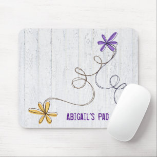 Glitter Doodle Daisies Wood Mouse Mat