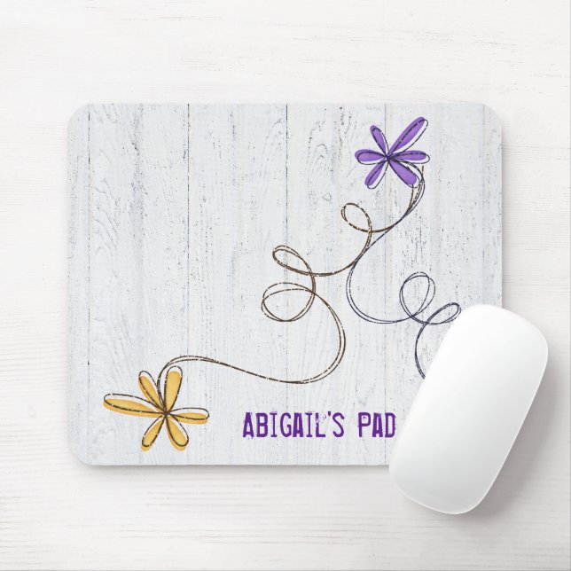 Glitter Doodle Daisies Wood Mouse Mat (With Mouse)