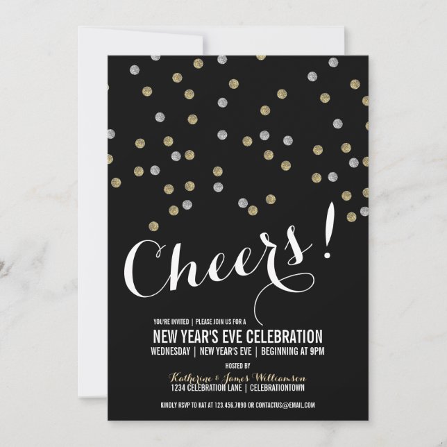 Glitter Dots New Year's Eve Party Invitation (Front)