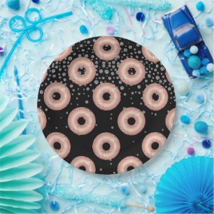 Glitter Doughnut Confetti Pattern Paper Plate