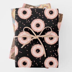 Glitter Doughnut Pattern Wrapping Paper Sheet