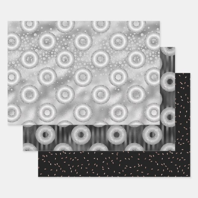 Glitter Doughnut  Pattern Wrapping Paper Sheet (Set)