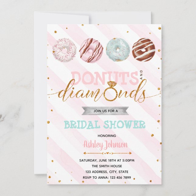 Glitter doughnuts and diamond theme invitation (Front)