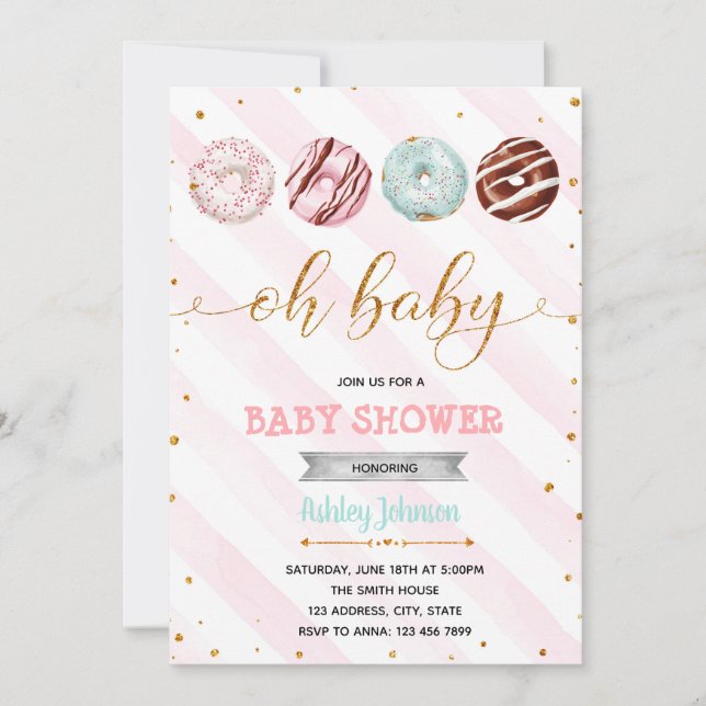 Glitter doughnuts baby shower party invitation (Front)