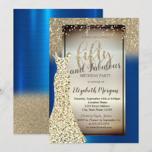Glitter Dress,Confetti RoyalBlue 50th Birthday  Invitation