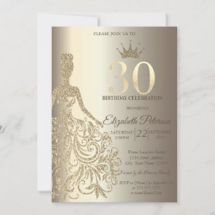 Glitter Dress, Diamonds Champagne 30th Birthday Invitation