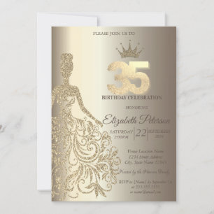 Glitter Dress, Diamonds Champagne 35th Birthday Invitation