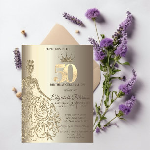 Glitter Dress, Diamonds Champagne 50th Birthday Invitation