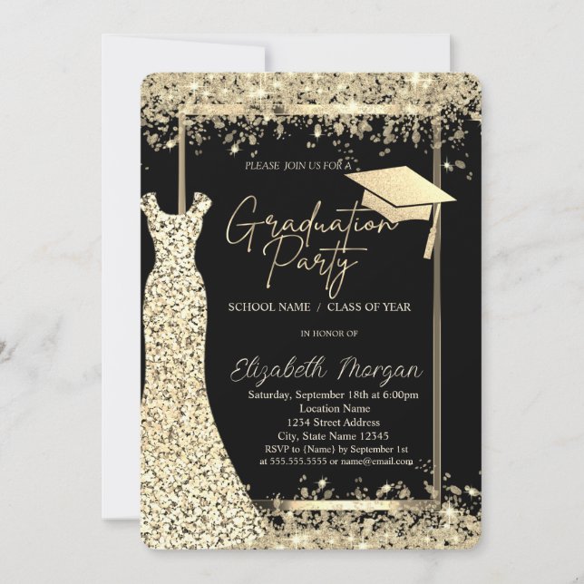 Glitter Dress Gold Confetti Graduation Invitation (Front)