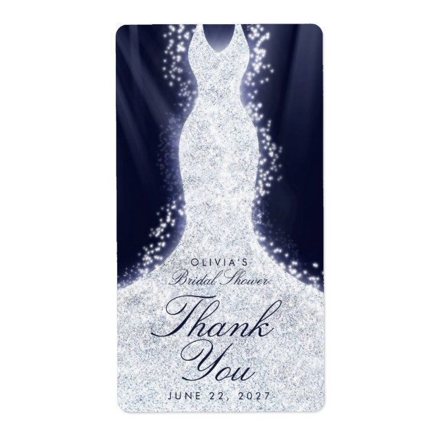Glitter Dress on Blue Thank You Custom Wine Label (Front)