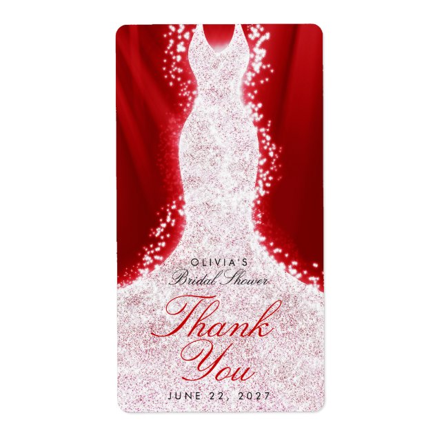 Glitter Dress on Red Thank You Custom Wine Label (Front)