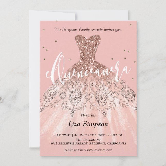 Glitter Dress Quinceañera Invitation (Front)