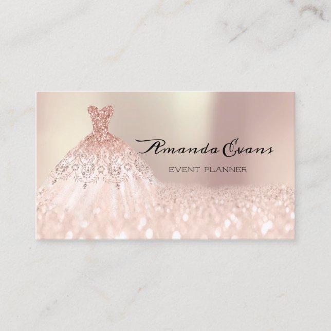 Glitter Dress Rose Wedding  Makeup Event Planner Appointment Card (Front)