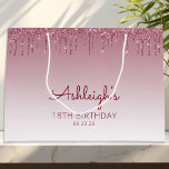 Glitter Drip 18th Birthday Burgundy Large Gift Bag<br><div class="desc">This chic 18th birthday party gift bag features a sparkly burgundy faux glitter drip border and burgundy ombre background. Personalise it with her name in handwriting script,  along with her birthday and date below.</div>