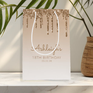 Glitter Drip 18th Birthday Gold Medium Gift Bag