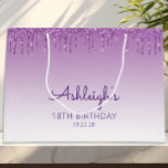 Glitter Drip 18th Birthday Purple Large Gift Bag<br><div class="desc">This chic 18th birthday party gift bag features a sparkly purple faux glitter drip border and purple ombre background. Personalize it with her name in handwriting script,  along with her birthday and date below.</div>