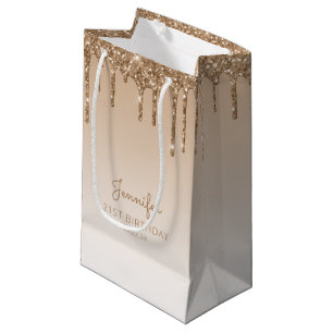 Glitter Drip 21st Birthday Gold Small Gift Bag