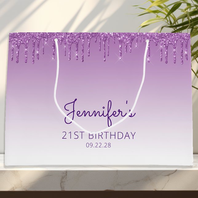 Glitter Drip 21st Birthday Purple Large Gift Bag (Creator Uploaded)