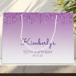 Glitter Drip 50th Birthday Purple Large Gift Bag<br><div class="desc">This chic 50th birthday party gift bag features a sparkly purple faux glitter drip border and purple ombre background. Personalise it with her name in handwriting script,  along with her birthday and date below.</div>