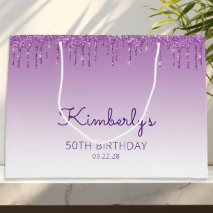 Glitter Drip 50th Birthday Purple Large Gift Bag