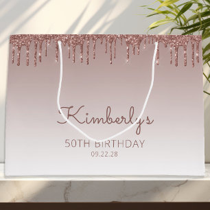 Glitter Drip 50th Birthday Rose Gold Large Gift Bag