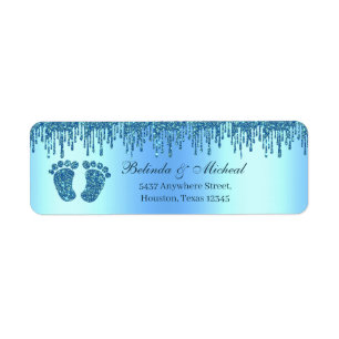 Glitter Drip Blue Baby Feet Baby Shower Address
