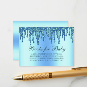 Glitter Drip Blue Baby Shower Books For Baby Enclosure Card
