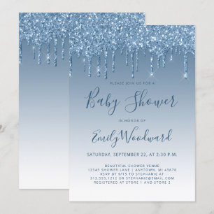 Glitter Drip Blue Baby Shower Invitation