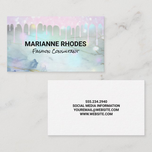 Glitter Drip Bokeh | Marble Business Card (Front/Back)