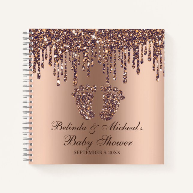 Glitter Drip Bronze Feet Baby Shower Guestbook  Notebook (Front)