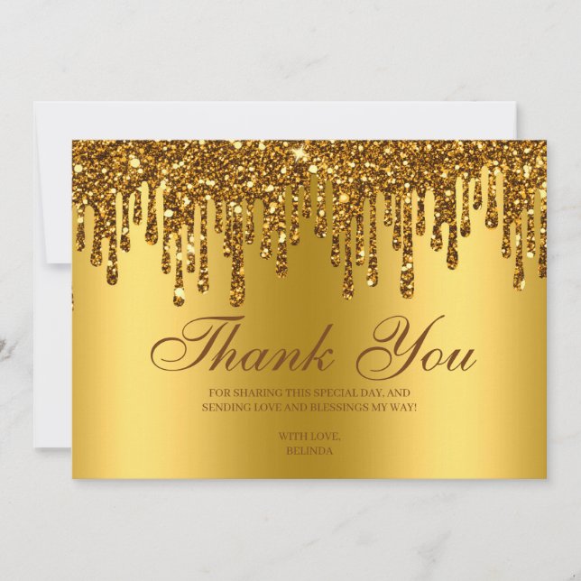 Glitter Drip Gold Baby Feet Thank You Card (Front)