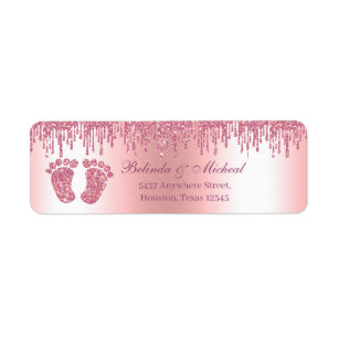 Glitter Drip Pink Baby Feet Baby Shower Address