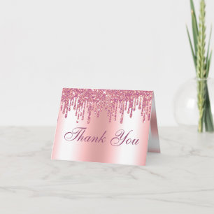 Glitter Drip Pink Baby Feet Thank You Card