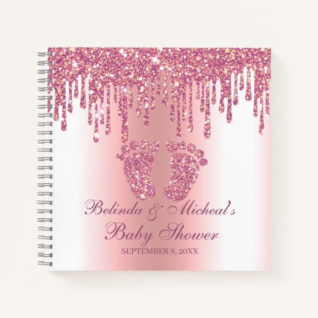 Glitter Drip Pink Feet Baby Shower Guestbook Notebook (Front)