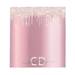 Glitter drip pink rose gold shiny glam monogram notepad