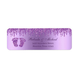 Glitter Drip Purple Baby Feet Baby Shower Address 