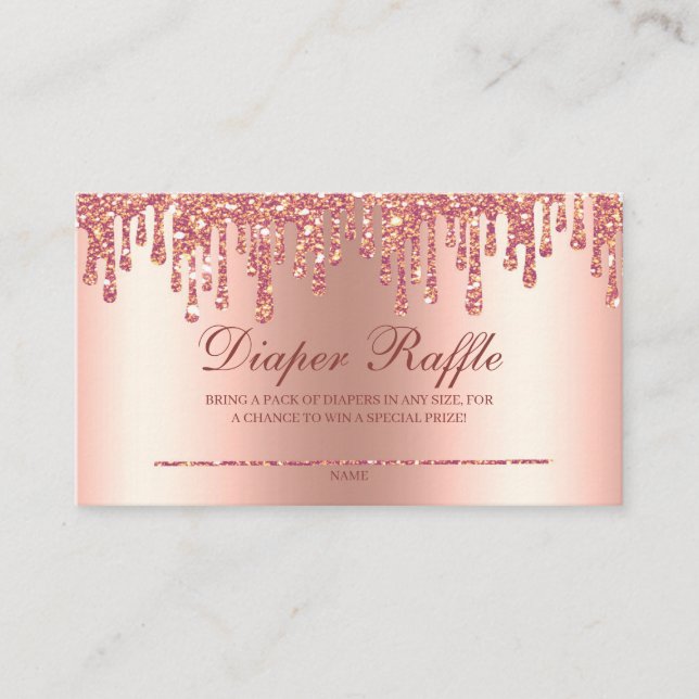 Glitter Drip Rose Gold Baby Shower Diaper Raffle  Enclosure Card (Front)