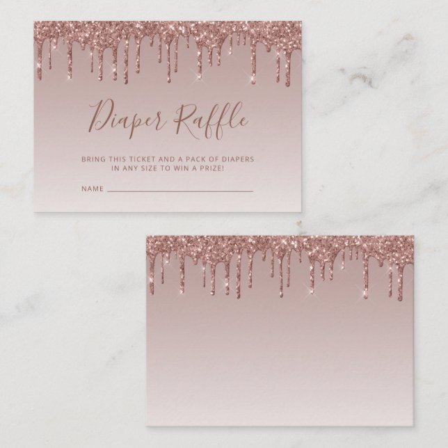 Glitter Drip Rose Gold Baby Shower Diaper Raffle Enclosure Card (Front/Back)