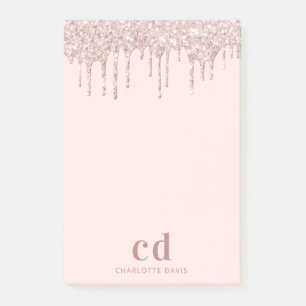 Glitter drip rose gold pink glam monogram luxury  post-it notes