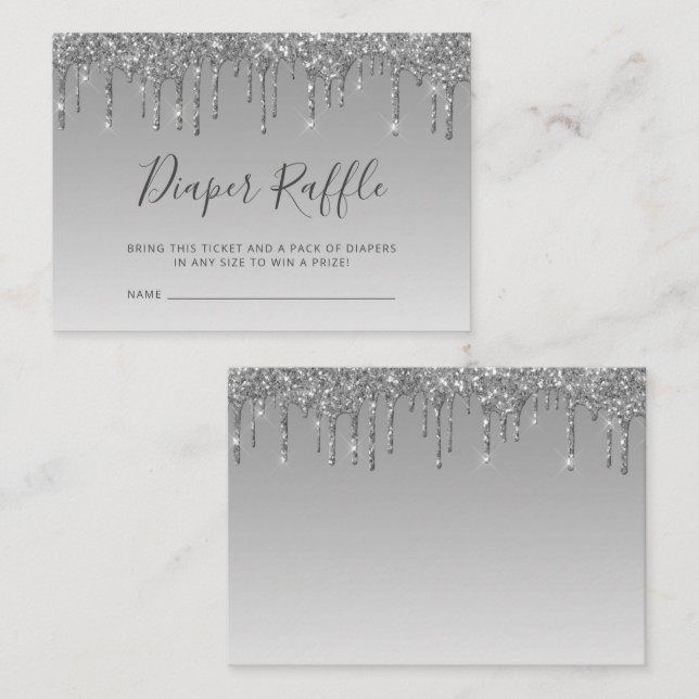 Glitter Drip Silver Baby Shower Diaper Raffle Enclosure Card (Front/Back)
