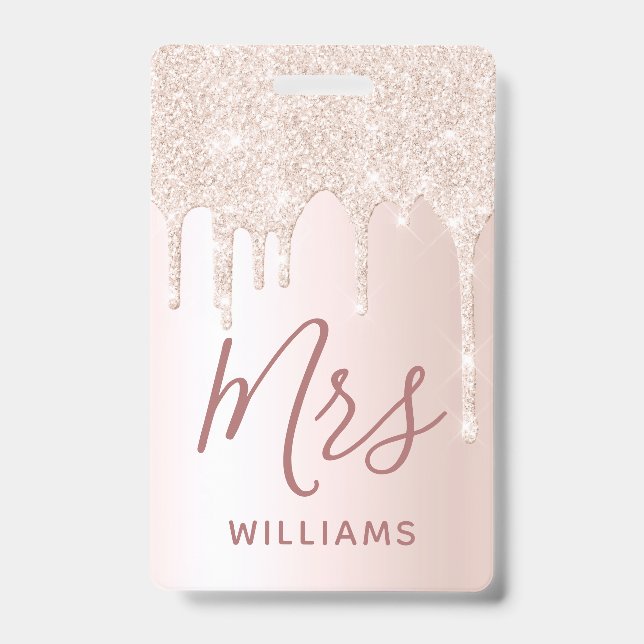 Glitter Drip Teacher Custom Name Lanyard ID Badge (Front)