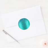 Glitter Drip Teal Baby Feet Baby Shower Classic Round Sticker (Envelope)