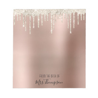 Glitter Dripping Rose Gold Shiny Black Name Script Notepad